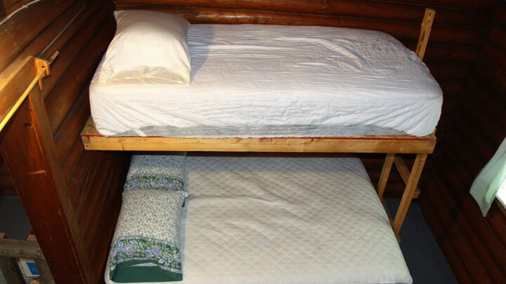 Double bed on bottom single twin bed on top