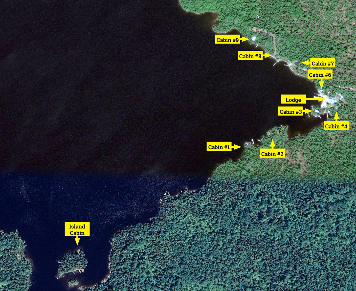 Northern Walleye Lodge Satellite View Of Cabin Locations